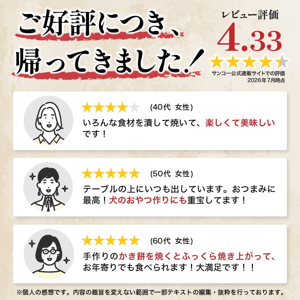 サンコー、身近な食材を挟むだけでパリパリせんべいにできる調理家電「復刻版 プレスでパリパリなんでもせんべいメーカー２」を発売｜主な仕様と価格（3枚目）