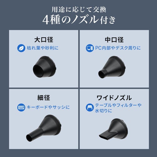 サンワサプライ、最大風速45m/sの強力送風に対応するコードレス電動エアダスターを発売|取扱サイト