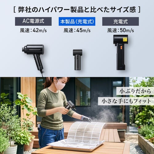 サンワサプライ、最大風速45m/sの強力送風に対応するコードレス電動エアダスターを発売|取扱サイト