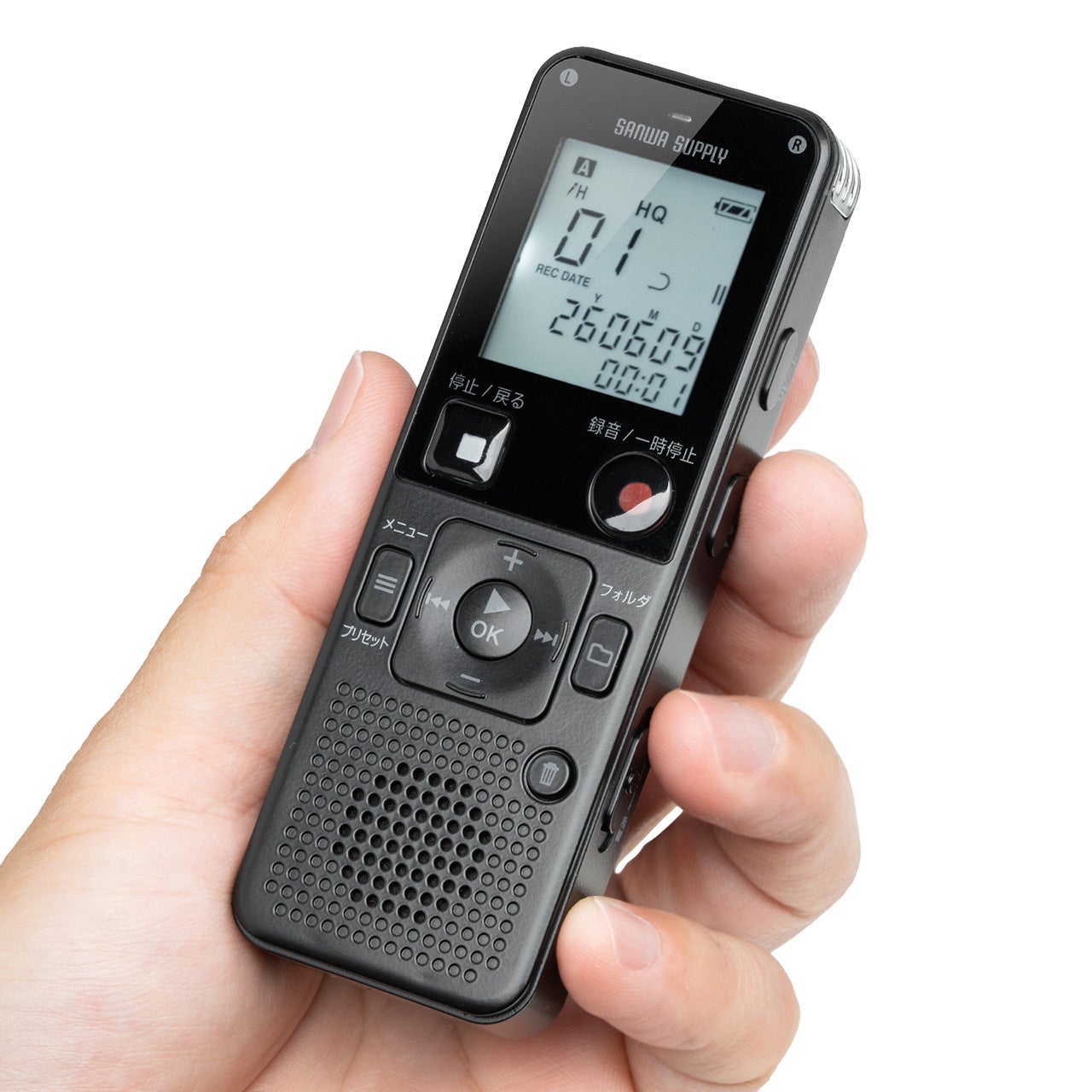 サンワダイレクト、乾電池で約22時間録音できるボイスレコーダー「400-SCNICR5」を発売|400-SCNICR5の主な特徴と機能