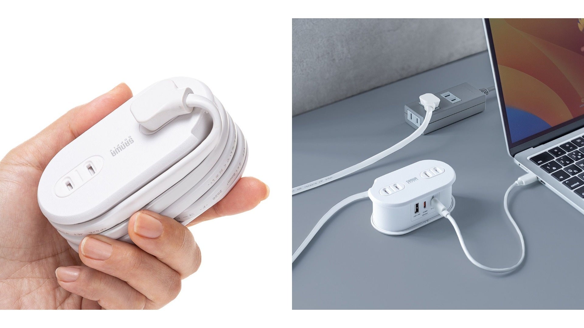 サンワサプライ、コードを巻き取れる最大65W給電対応の5in1モバイルタップを発売｜700-TAP094Wの主要スペックと価格