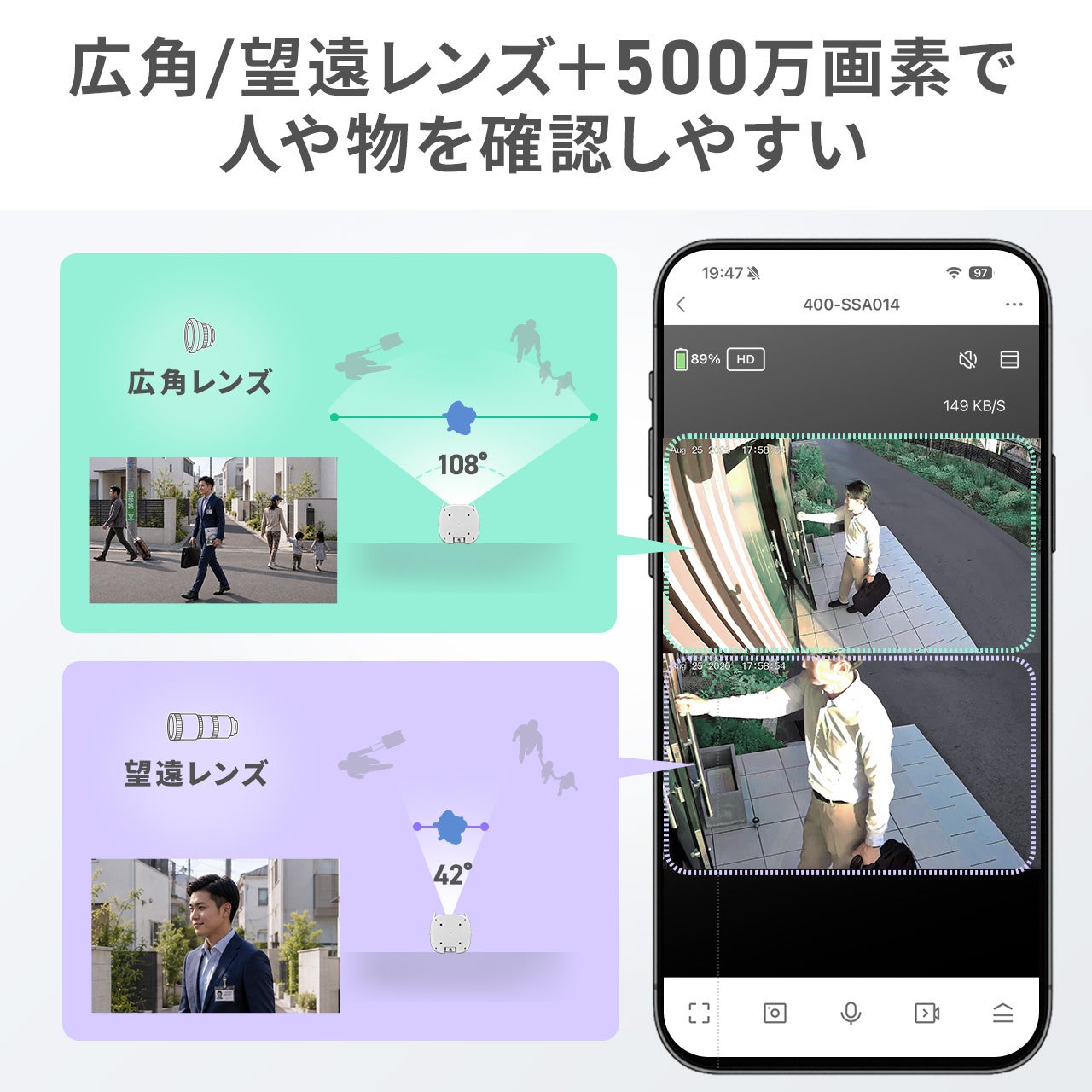 サンワダイレクト、500万画素の2眼レンズとソーラー充電に対応した屋外用防犯カメラを発売｜製品の主要スペック（7枚目）