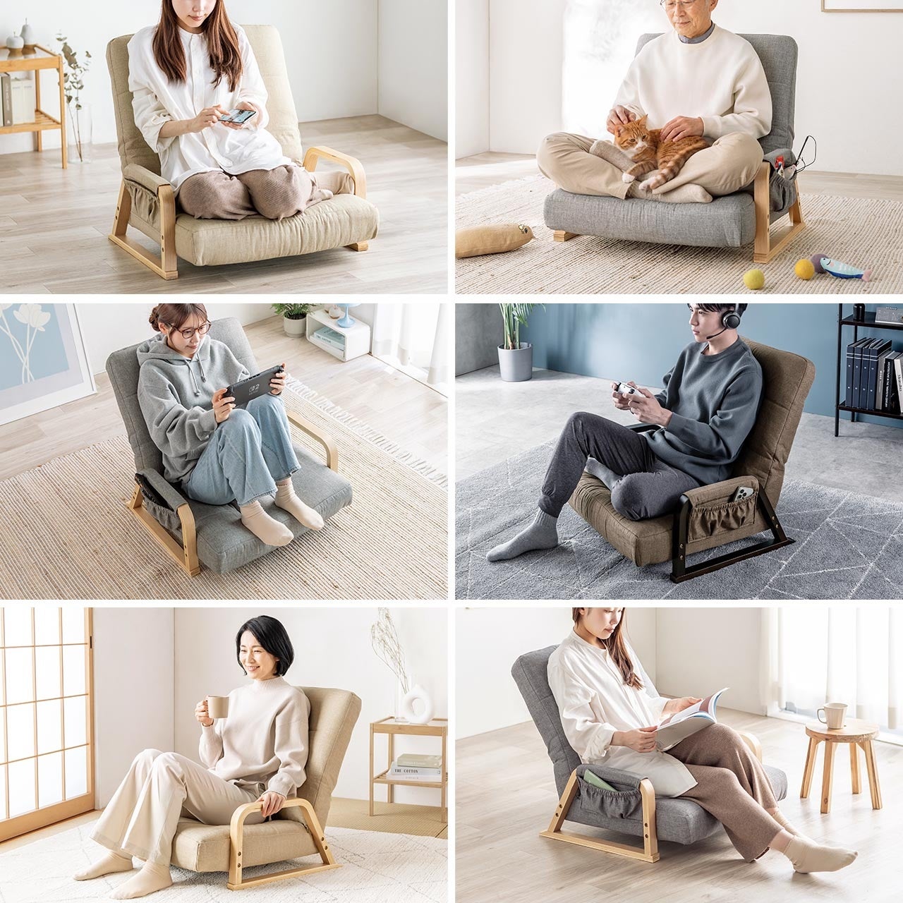 サンワサプライ、あぐらをかいてもゆったり座れる幅広座椅子「150-SNCH77」シリーズを発売｜立ち座りを助ける工夫と収納ポケット（4枚目）
