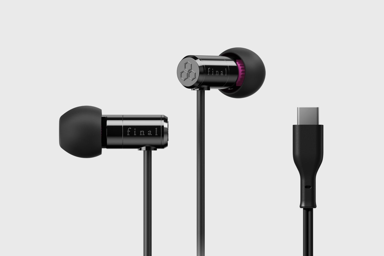 円筒型イヤホン本体とUSB Type-Cコネクタの端子部