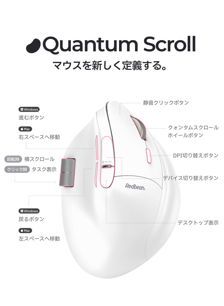 Redbean、57°の人間工学設計とツインホイールを採用したバーティカルマウス『Redbean A79R』の先行予約を開始｜Redbean A79Rの主な特徴と設計思想