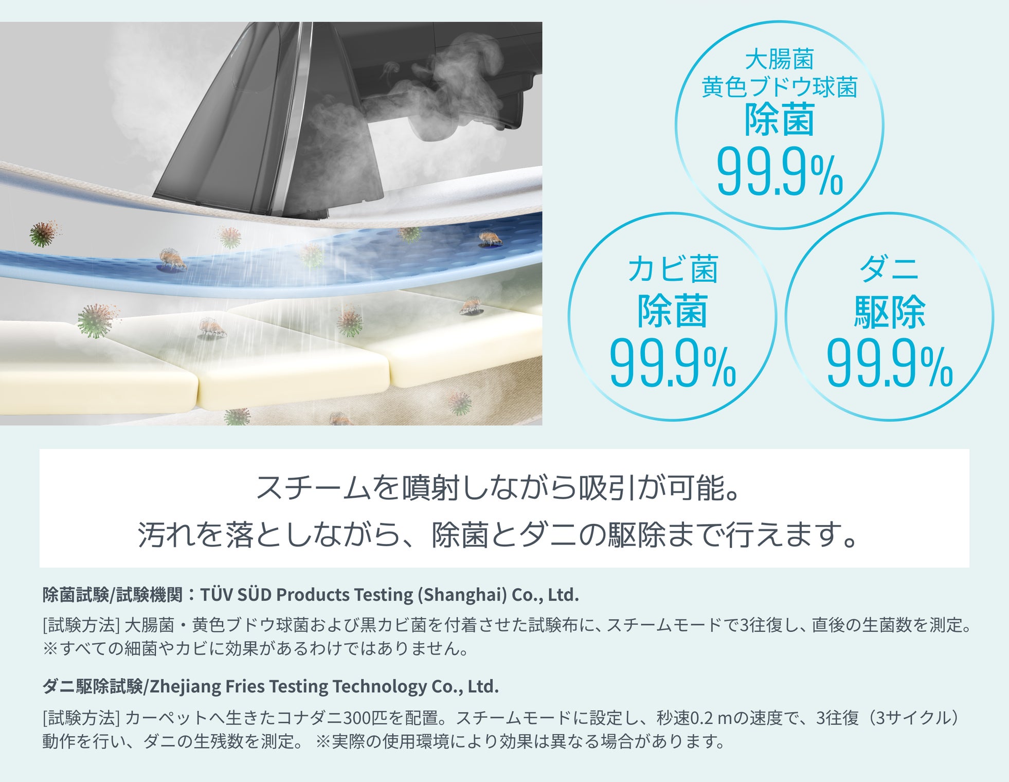 レイコップ、100℃スチームと強力吸引を同時に行う吸引式スチームクリーナー「Turbo2」を発売｜Turbo2の主要スペック