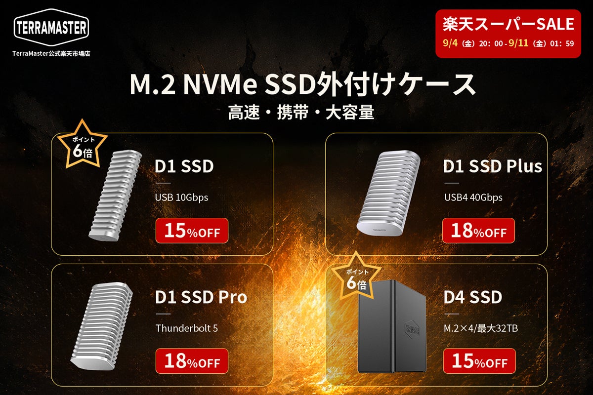 TerraMaster、公式楽天市場店のオープンを記念して「楽天スーパーSALE」に参加｜楽天スーパーSALEの開催概要