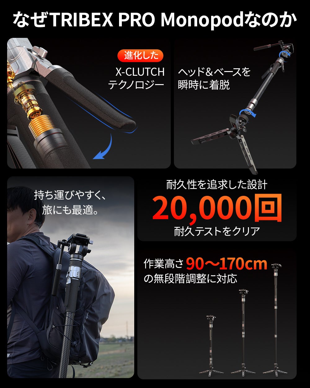 SmallRig、Potato Jetと共同開発した「TRIBEX PRO モノポッド」を発売|TRIBEX PRO モノポッドの主な特徴