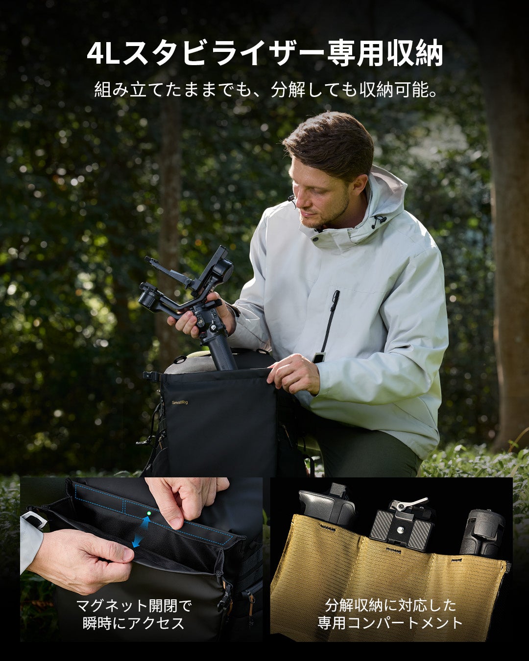 SmallRig、4L拡張や4方向クイックアクセスに対応する25L大容量カメラバッグを発売|セキュリティ設計と撥水・耐摩耗素材(3枚目)