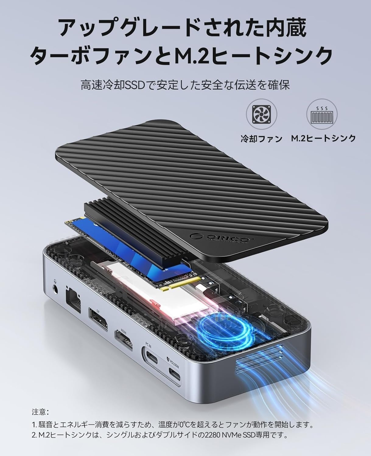 ORICO、ドッキングステーションとM.2 SSDケースを一体化した多機能ドックを発売｜主な特徴と冷却性能（5枚目）