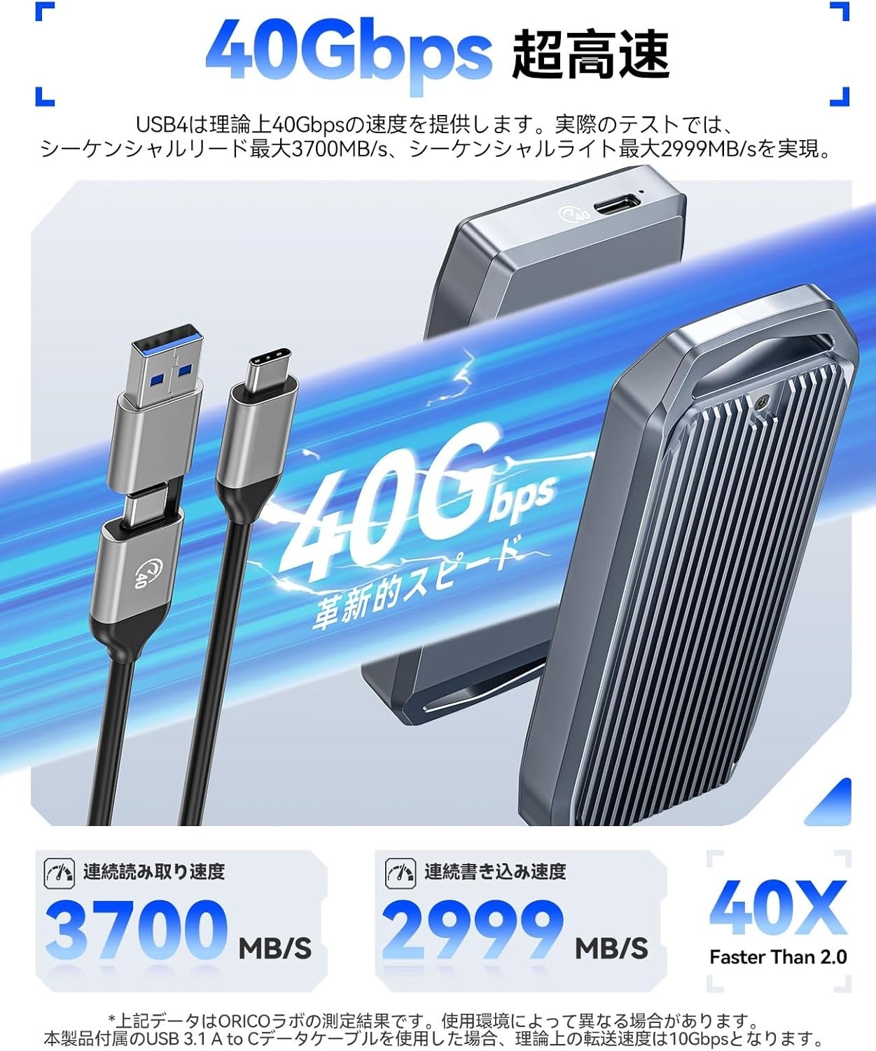 ORICO、実測読込3700MB/sの40Gbps超高速USB4.0 NVMe SSDケースを発売｜転送速度と放熱設計の特徴
