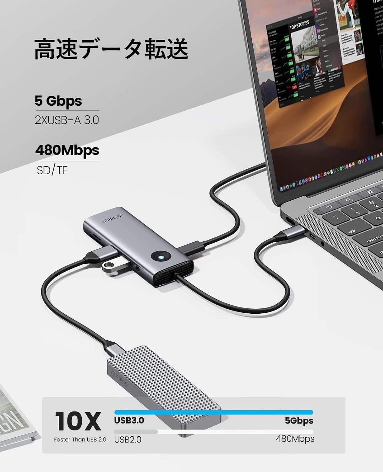 ORICO、4K@60HzやPD100Wに対応した8-in-1 USB-Cハブを発表｜安定したネットワークと高解像度出力