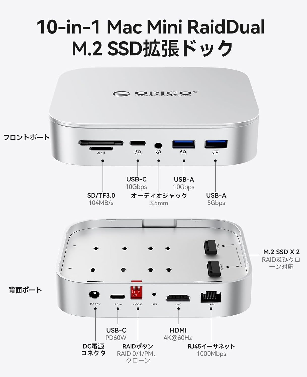 ORICO、最大16TB拡張や4K出力に対応する10-in-1デュアルM.2 SSD RAIDハブを発表｜多彩な接続性を備える10-in-1オールインワンハブ