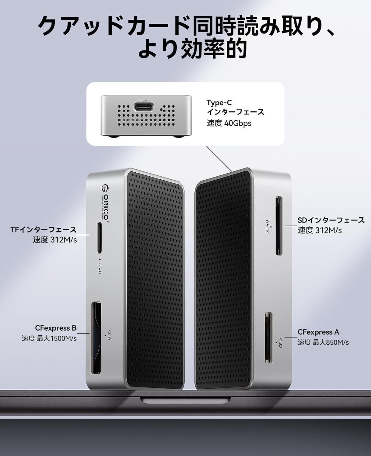 ORICO、CFexpressやSDなど4種同時に読み取れるプロ向けカードリーダーを発売｜ORICO 4-in-1プロカードリーダーの主な特徴