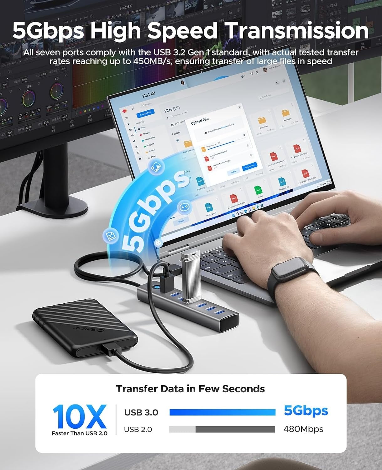 ORICO、最大5Gbps転送やType-C給電に対応する7ポートUSB 3.0ハブを発表|最大5Gbpsの高速データ転送に対応