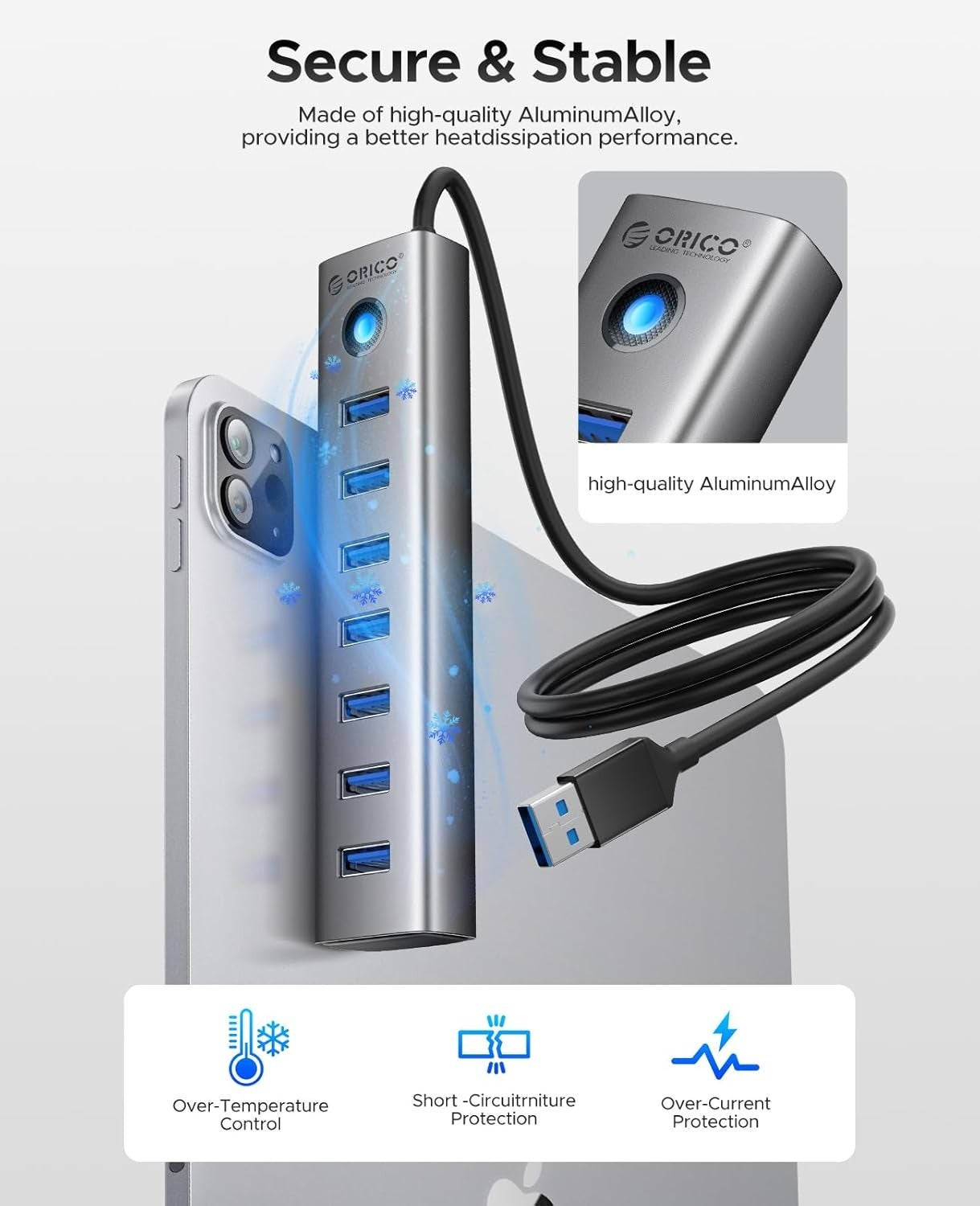 ORICO、最大5Gbps転送やType-C給電に対応する7ポートUSB 3.0ハブを発表|コンパクトな設計と優れた互換性(2枚目)