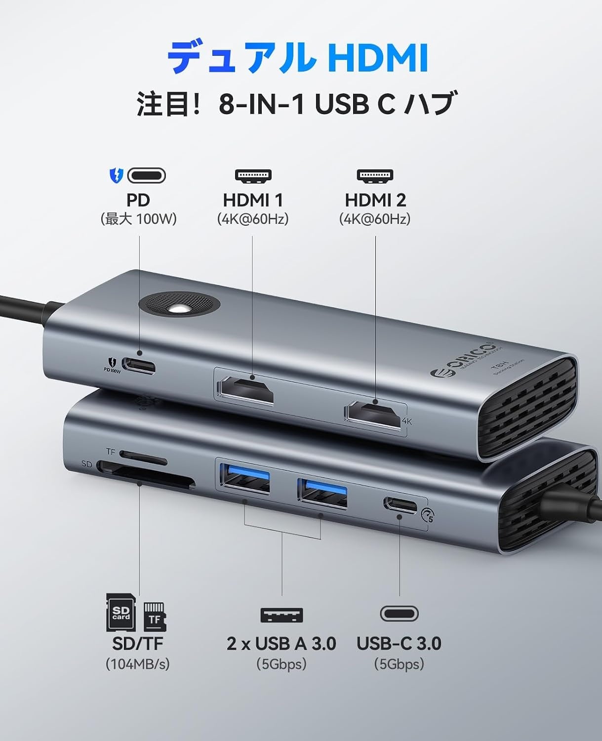 ORICO、デュアルHDMI 4K@60Hz出力対応の8-in-1 USB-Cドッキングステーションを発表