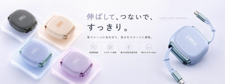 L&Lライブリーライフ、高精度ベアリング構造を採用した最大240W対応の伸縮式充電ケーブルを発売