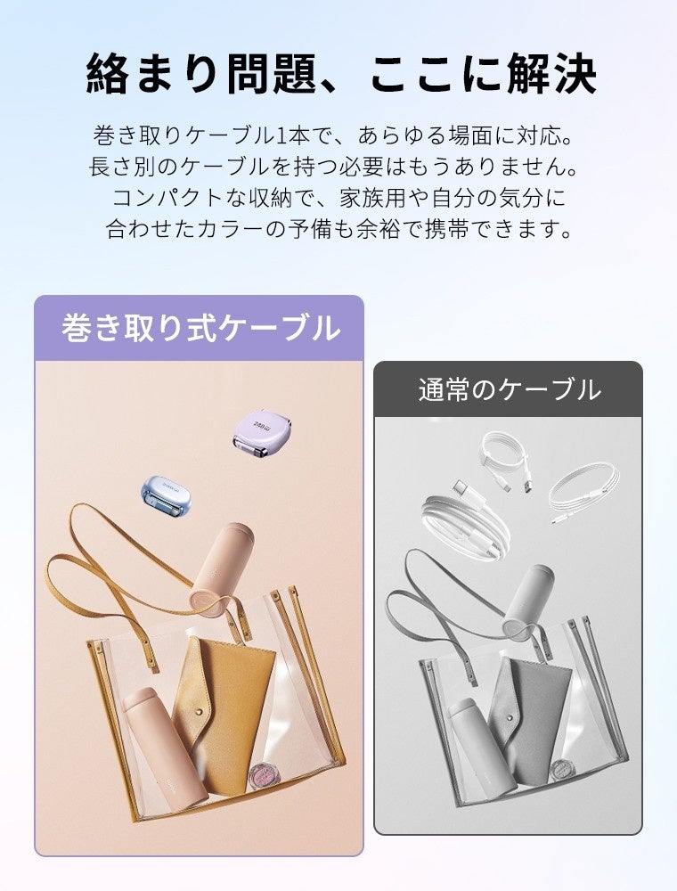 L&Lライブリーライフ、高精度ベアリング構造を採用した最大240W対応の伸縮式充電ケーブルを発売｜製品の主な特長（2枚目）