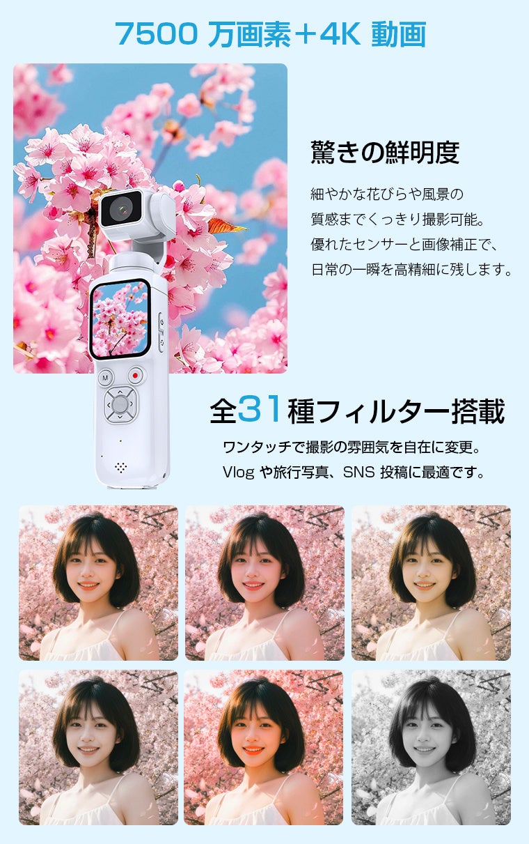 Lively Life、AI自動顔追尾と4K高画質を搭載した「HJD05」Vlogカメラに新色ホワイトを追加|HJD05の製品スペック(2枚目)