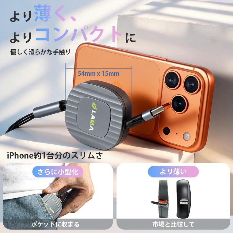 LLライブリーライフ、最大240W出力や3台同時充電に対応する巻き取り式充電ケーブルを発売(9枚目)