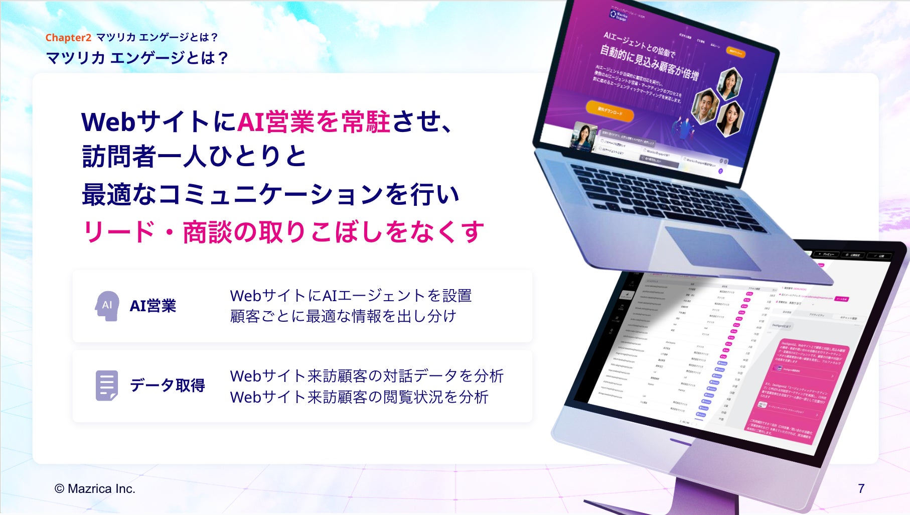 マツリカ、AI営業スタッフ「Hana」をアップデートし対話型AIへと進化|AI営業スタッフ「Hana」の主な機能と特徴
