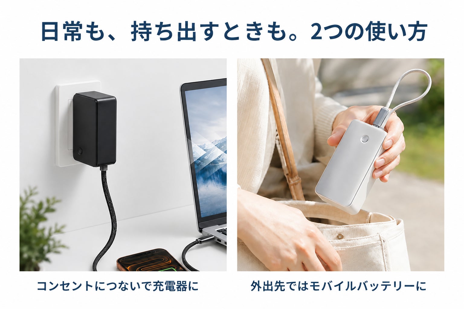 リスカイ、AC充電器とケーブルを一体化した3in1モバイルバッテリー「K61」を発売｜5000mAhの容量と最大20Wの急速充電に対応
