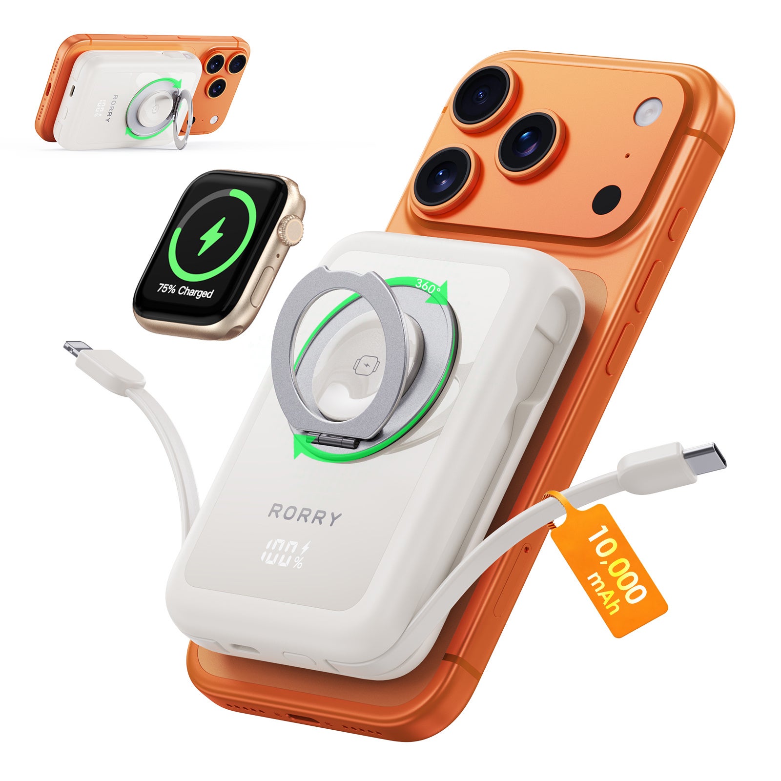RORRY、2本ケーブル内蔵と360°スタンドを備えたMagSafe対応モバイルバッテリー「RORRY MagAir」を発売|製品仕様(6枚目)