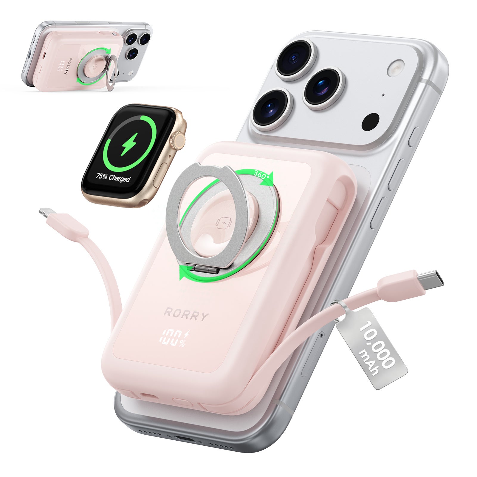 RORRY、2本ケーブル内蔵と360°スタンドを備えたMagSafe対応モバイルバッテリー「RORRY MagAir」を発売(7枚目)