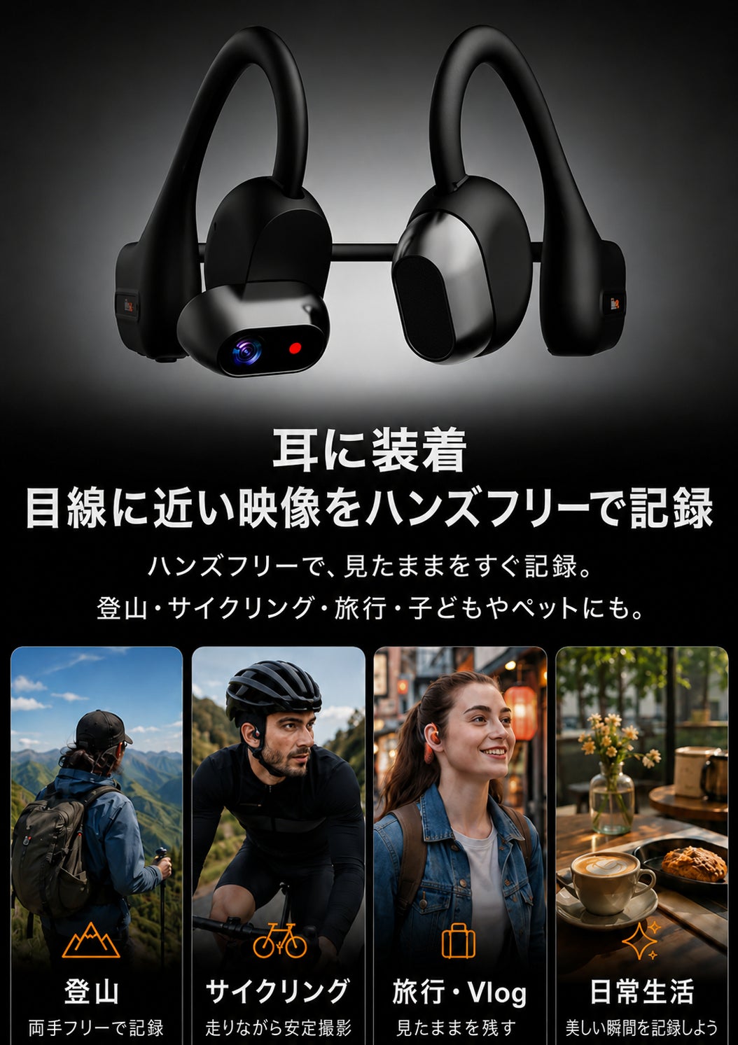 骨伝導イヤホンとカメラを融合した「MusicCam Pro」、Makuakeで公開|MusicCam Proの主な特徴
