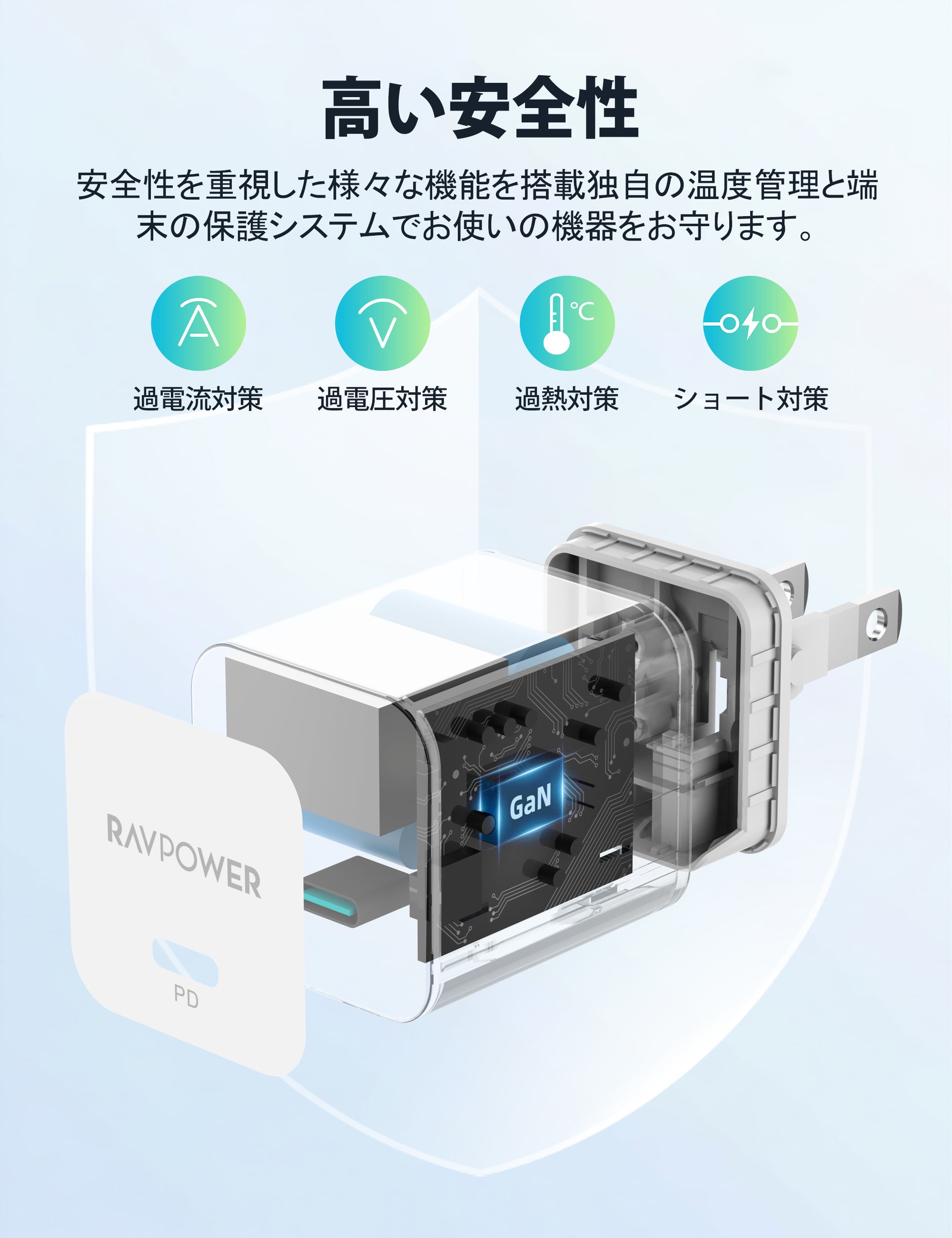 RAVPower、次世代SPR AVS対応の超小型60W急速充電器「RP-PC1401」を発売｜RP-PC1401の製品スペック（5枚目）