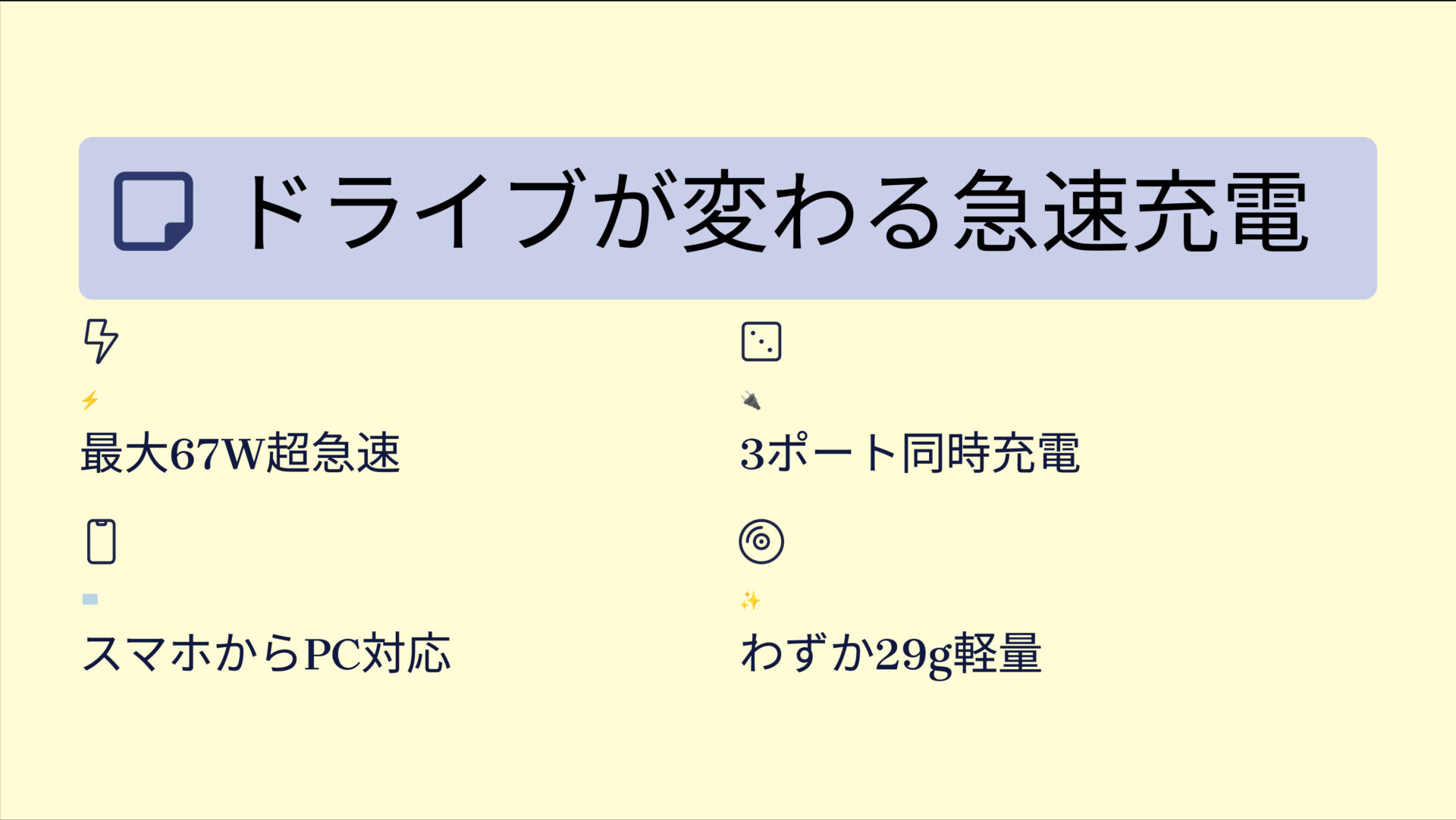 535 Car Charger (67W) with USB-C & USB-C ケーブルを評価!|車内が移動基地に!67W & 3ポートで超急速充電 のまとめスライド