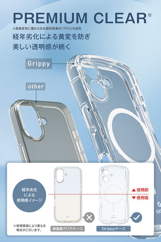 エレコム、透明感が長続きするWくびれ構造のMagSafe対応クリアケースを発売｜Grippyシリーズの主な仕様