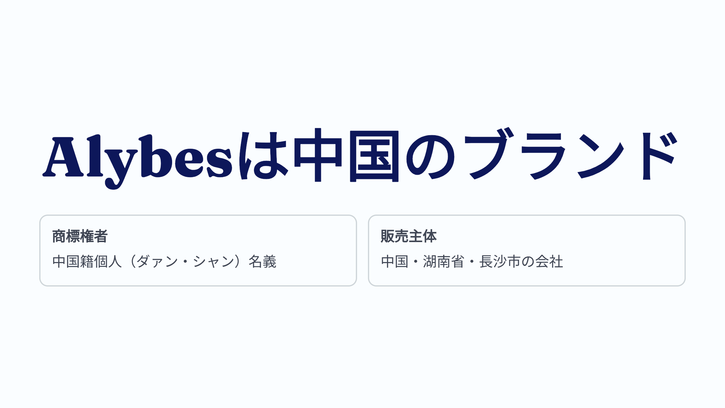 Alybesは中国のブランドで商標権者は中国籍個人名義販売主体は中国湖南省長沙市の会社
