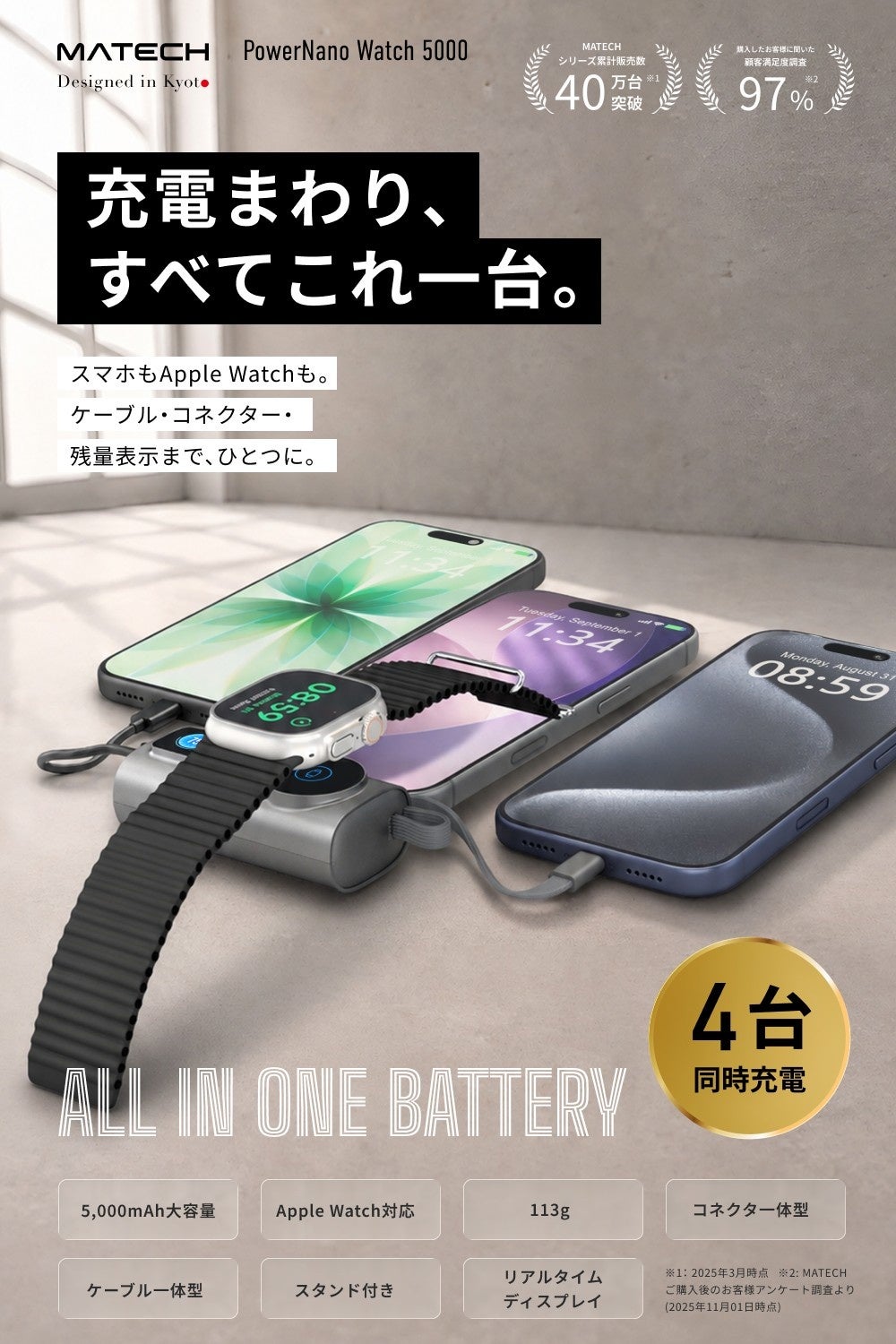 MATECH、さすだけ充電対応のUSB-C一体型モバイルバッテリー「PowerNano 5000」などを発売|製品の主要スペック(7枚目)