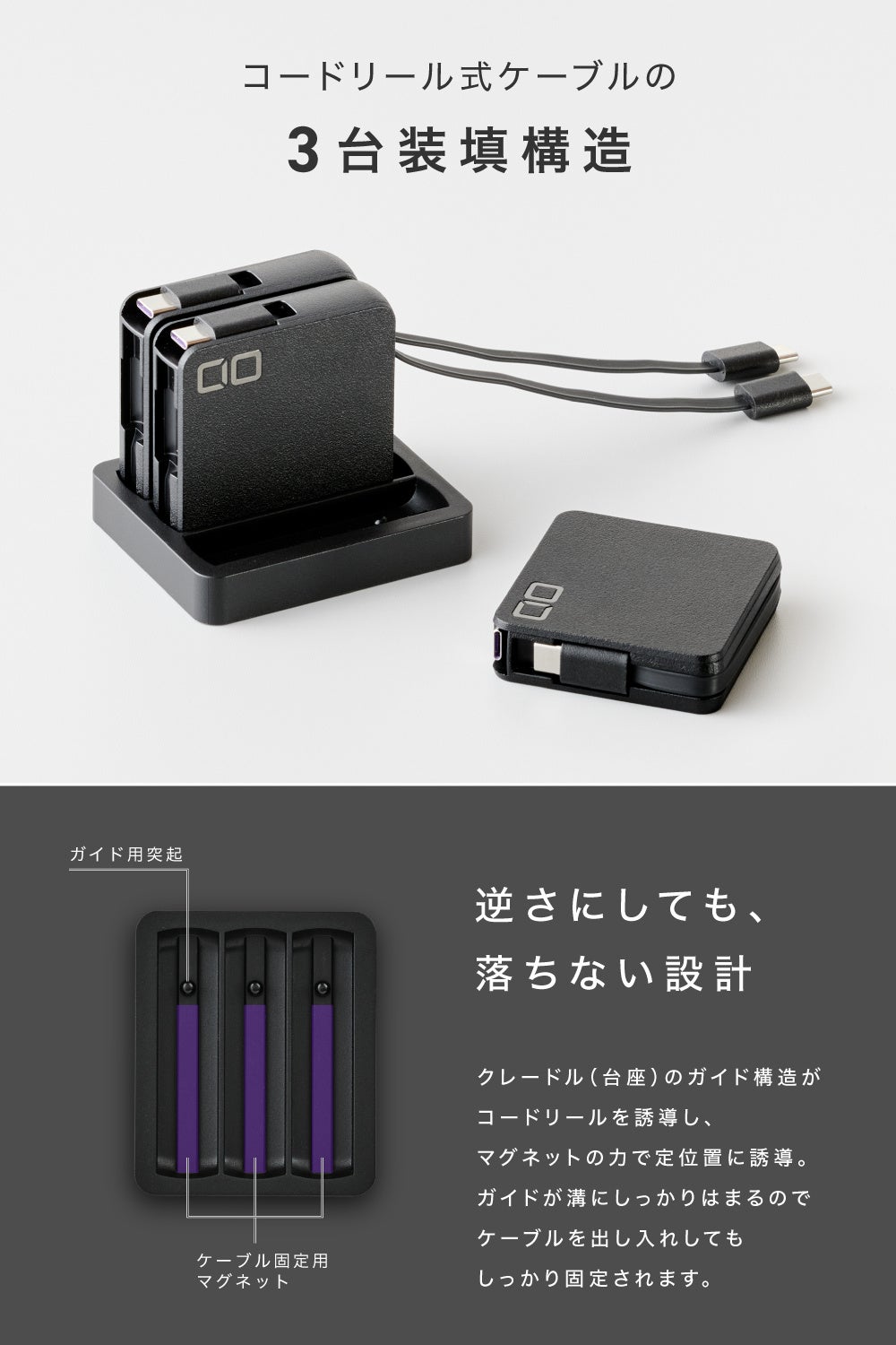 株式会社CIO、3つのコードリール式USB-Cケーブルをまとめる「CIO ケルベロス」を発売|設置方法と同時発売の単体ケーブルについて(7枚目)