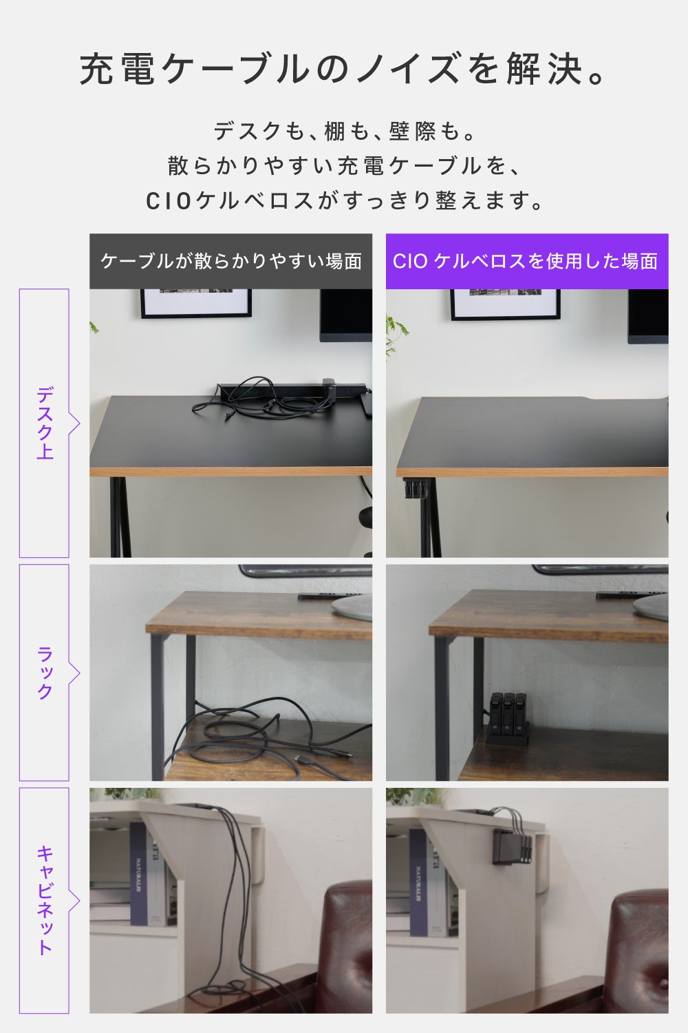 株式会社CIO、3つのコードリール式USB-Cケーブルをまとめる「CIO ケルベロス」を発売|設置方法と同時発売の単体ケーブルについて(3枚目)