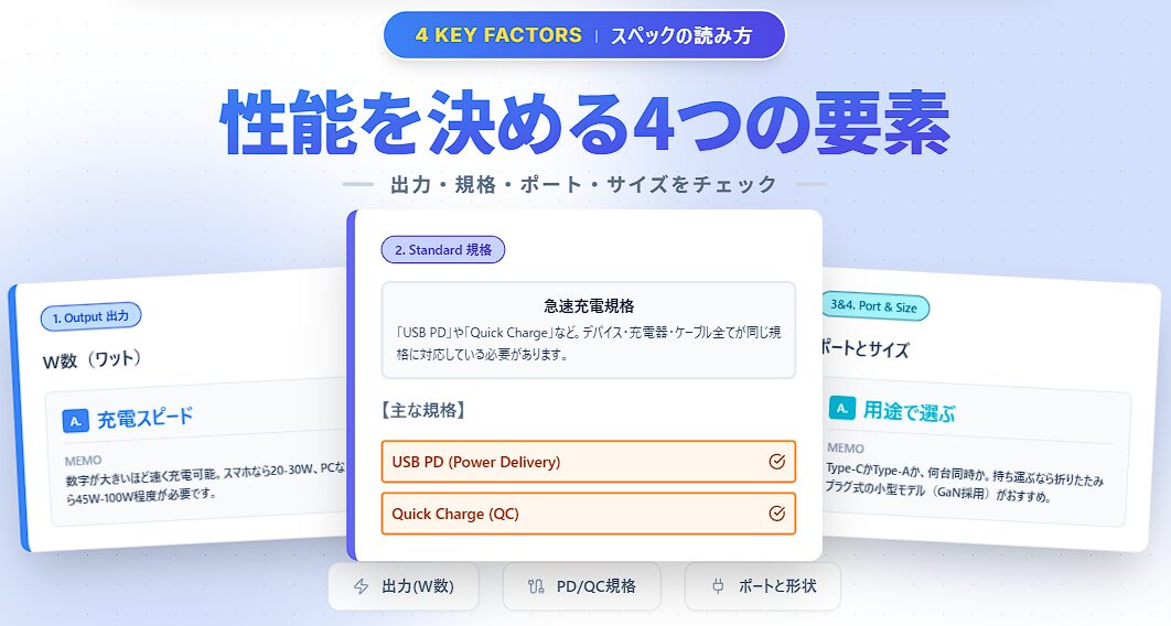 充電器の性能を決める4つの要素 出力規格ポートサイズの解説