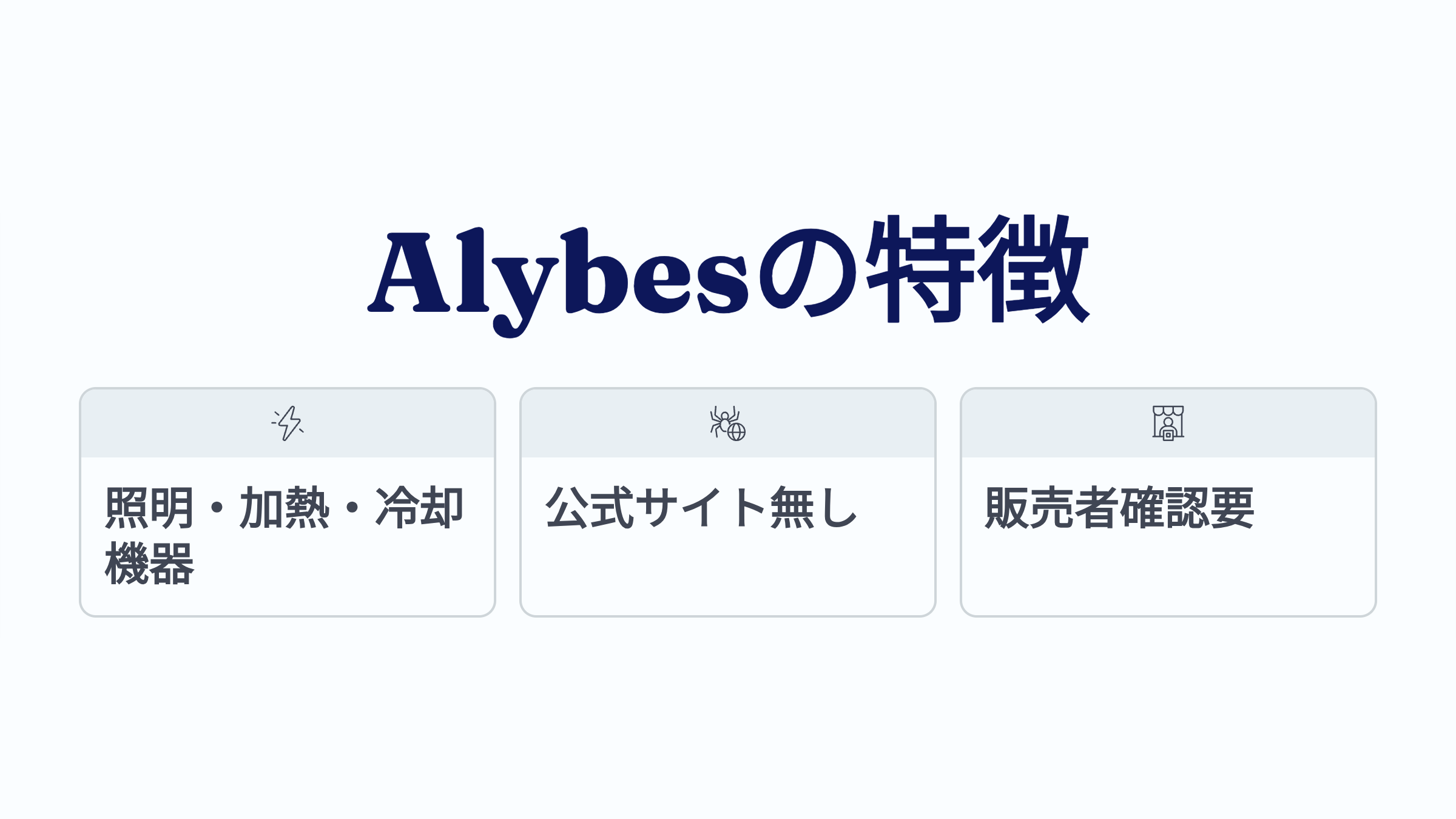Alybesの3つの特徴 照明加熱冷却機器 公式サイト無し 販売者確認要