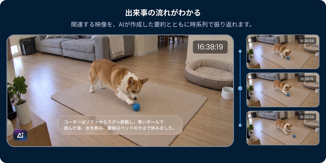 ペットの行動を時系列でまとめたストーリーサマリーの画面イメージ図版