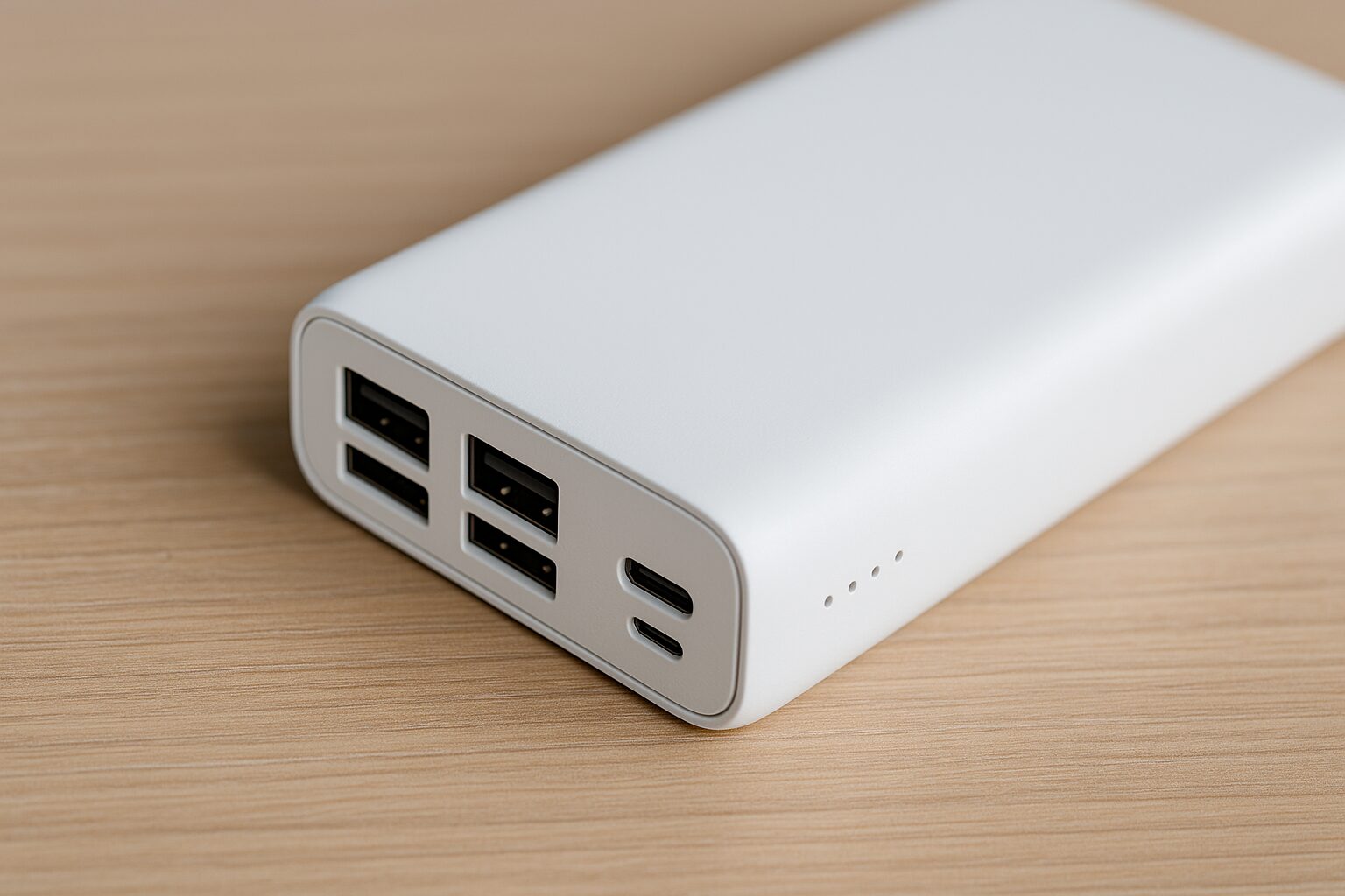 複数の差し込み口がある白い携帯充電器