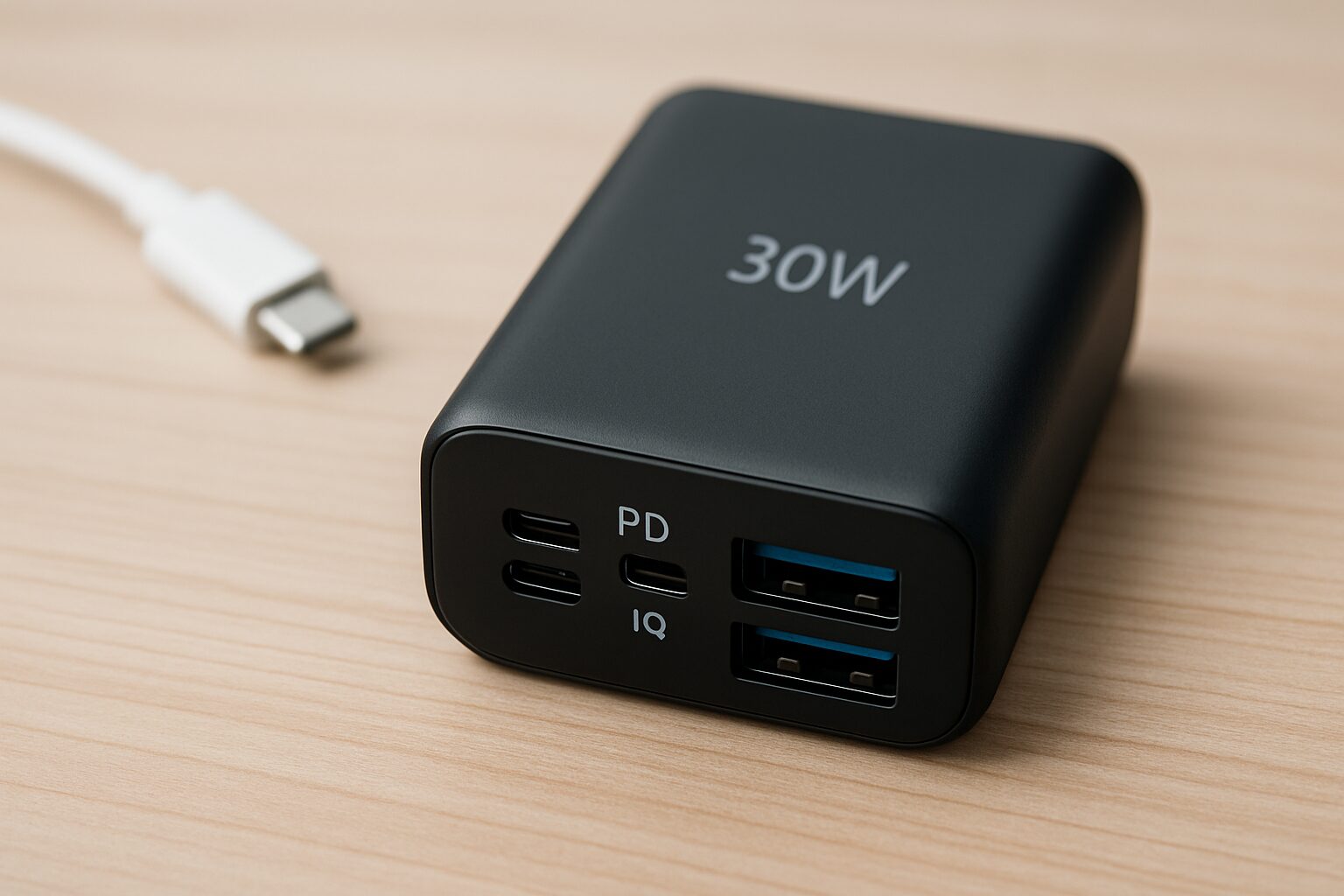 黒い充電器 30W表示 PD IQ USBポート