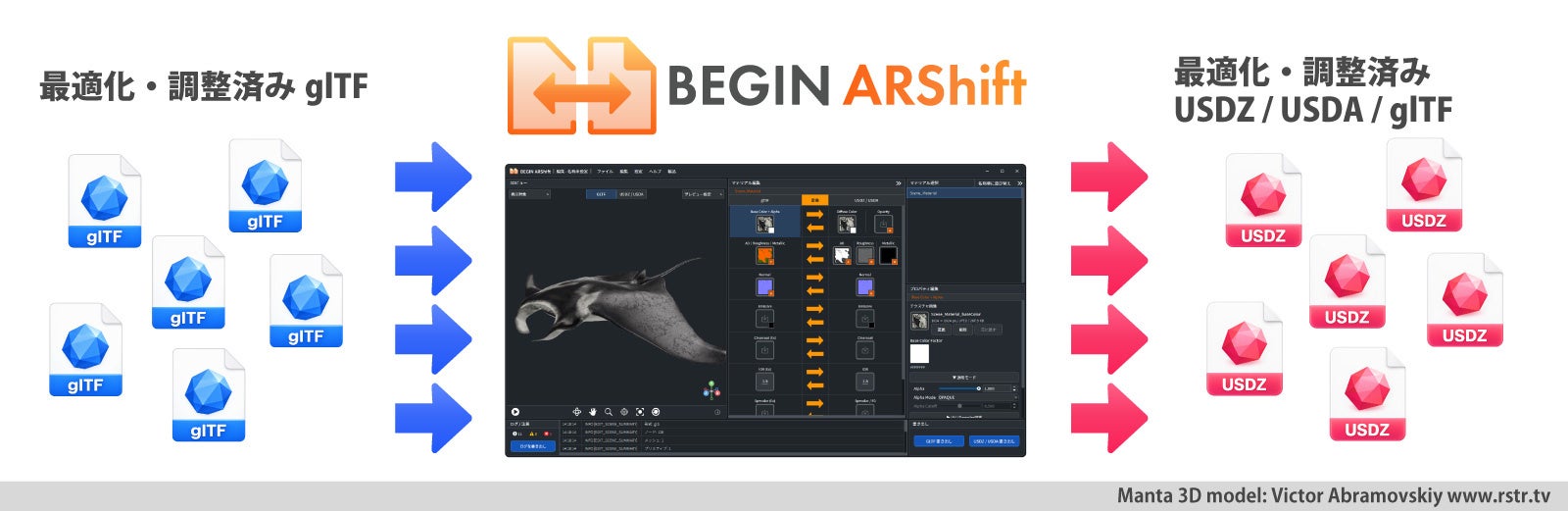 StockGraphy、glTFのUSDZ・USDA・glTF変換に特化した業務向けソフトウェア「BEGIN ARShift」を発売