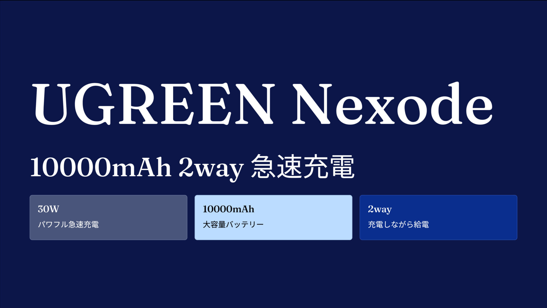 UGREEN Nexode 10000mAh 2way 急速充電モバイルバッテリー 30W グレー/白 のアイキャッチ画像