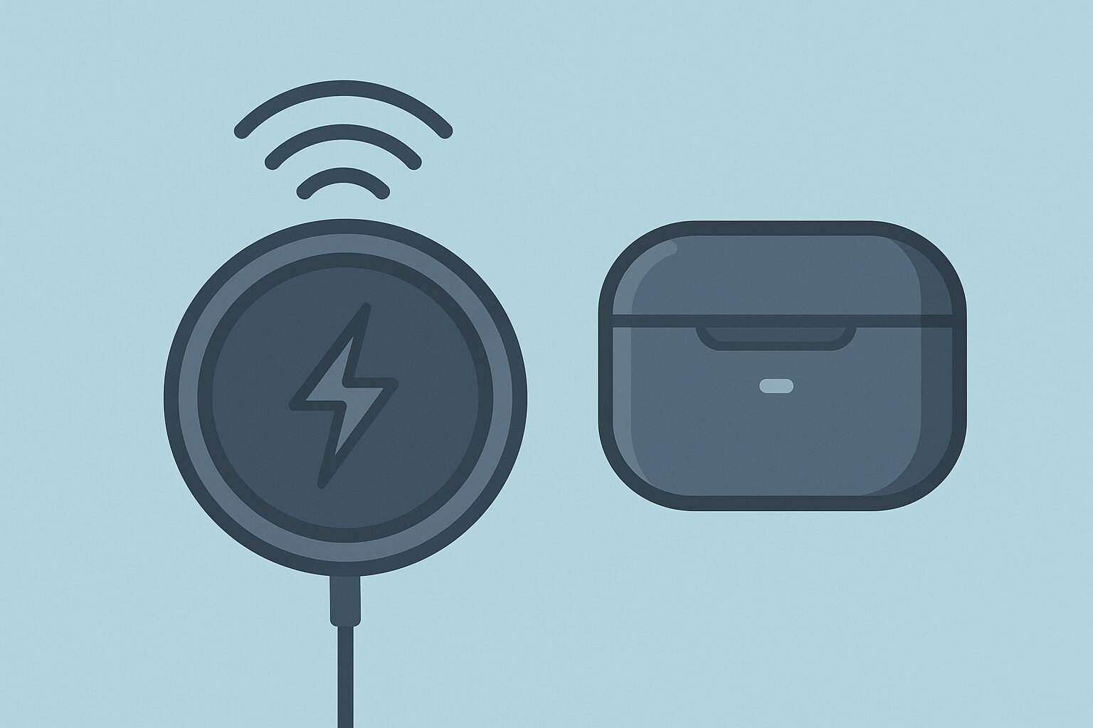 ワイヤレス充電器でワイヤレスイヤホンケースを充電しているイラスト