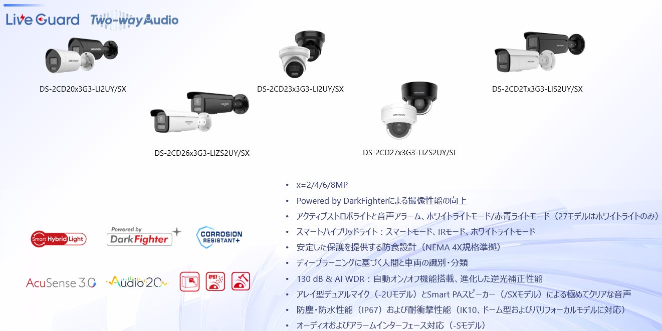 HIKVISION、AI-ISP技術とスマートハイブリッドライトを搭載した次世代監視カメラ「2XX3G3シリーズ」を発売｜製品ラインナップ（4枚目）