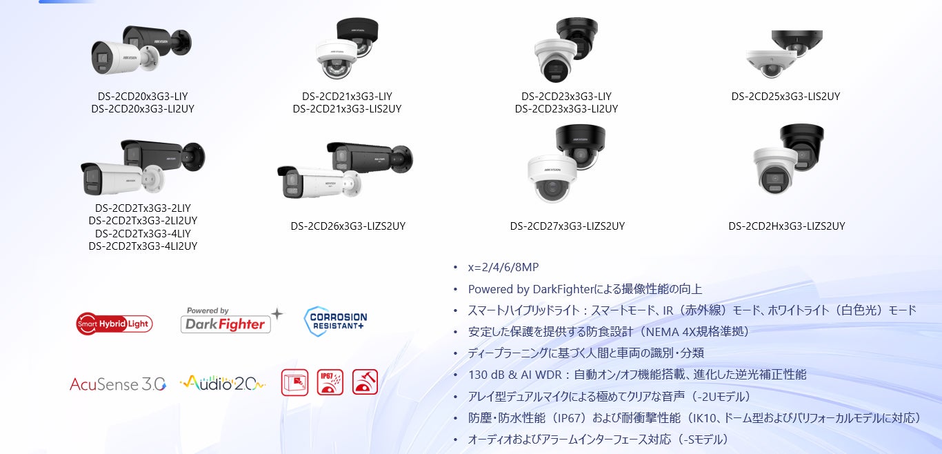 HIKVISION、AI-ISP技術とスマートハイブリッドライトを搭載した次世代監視カメラ「2XX3G3シリーズ」を発売｜製品ラインナップ（3枚目）