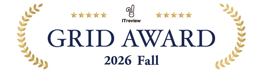月桂冠の葉のモチーフと星が配置されたITreview GRID AWARD 2026 Fallのロゴバナー