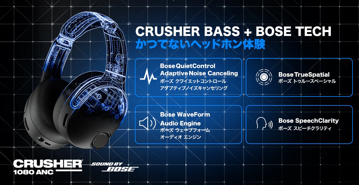 Skullcandy、Sound by Boseテクノロジーを初融合した新型ヘッドホン「Crusher 1080 ANC」を発表|Crusher 1080 ANCの製品概要と特徴
