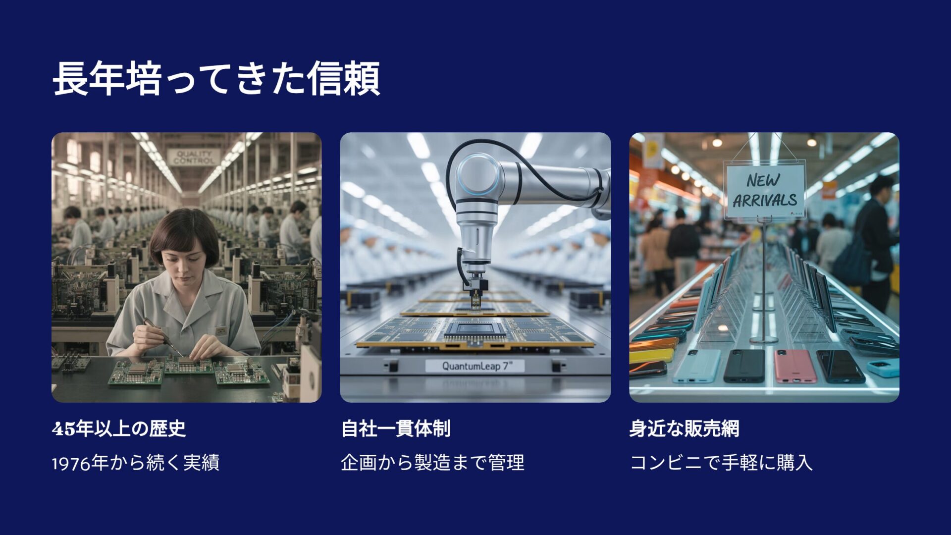 長年のものづくり歴史と最新技術による自社一貫生産そして身近な販売網で培われた信頼